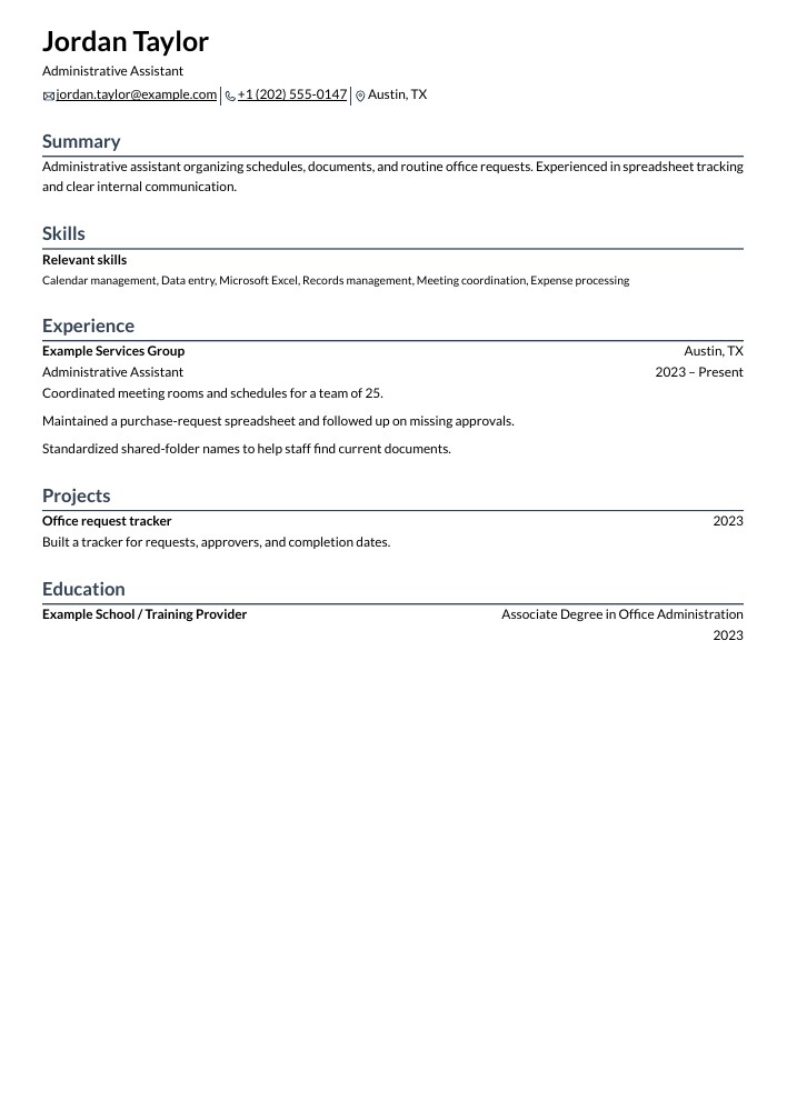 Administrative Assistant resume in the Rhyhorn layout