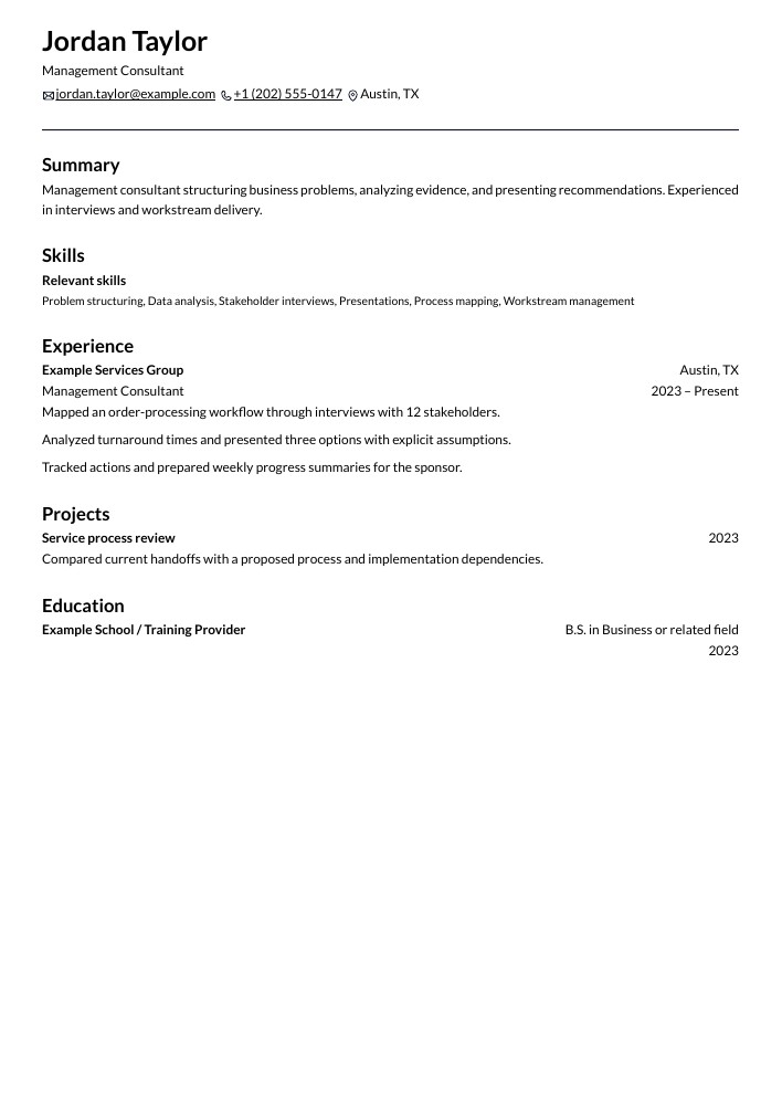 Management Consultant resume in the Onyx layout