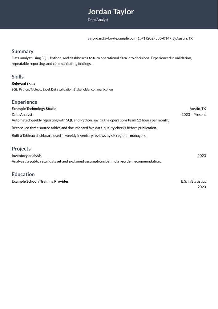 Data Analyst resume in the Ditto layout