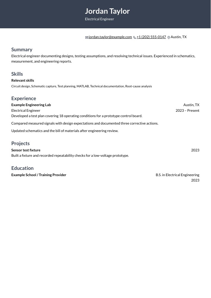 Electrical Engineer resume in the Ditto layout