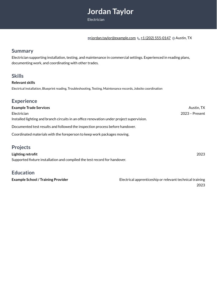 Electrician resume in the Ditto layout