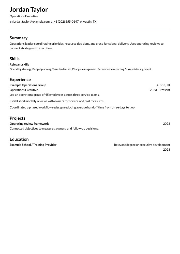 Operations Executive resume in the Onyx layout