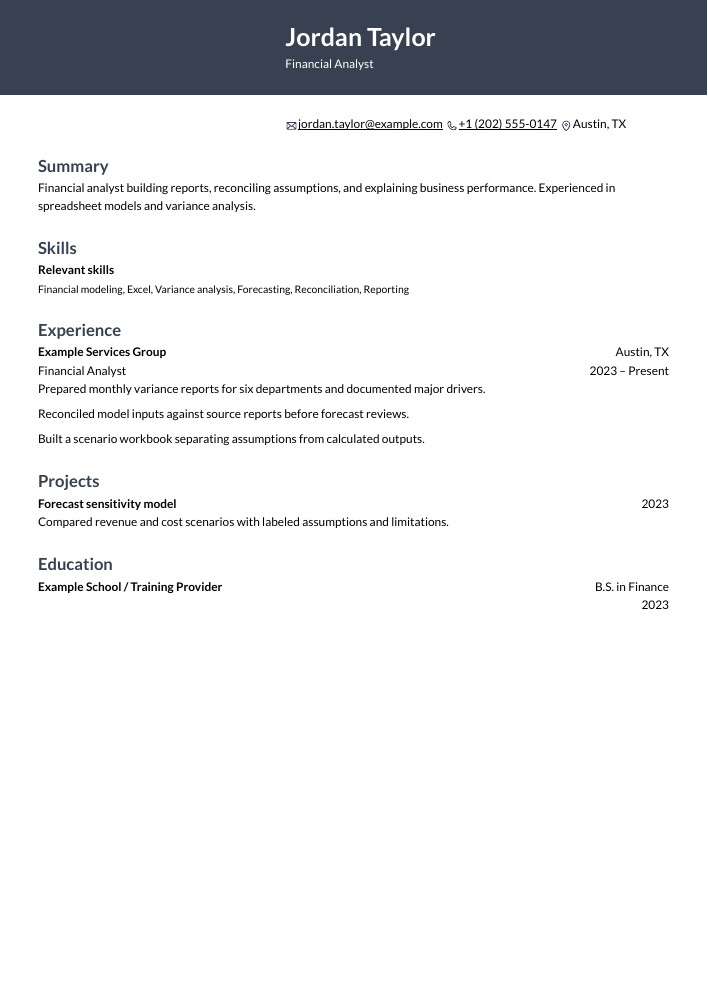 Financial Analyst resume in the Ditto layout