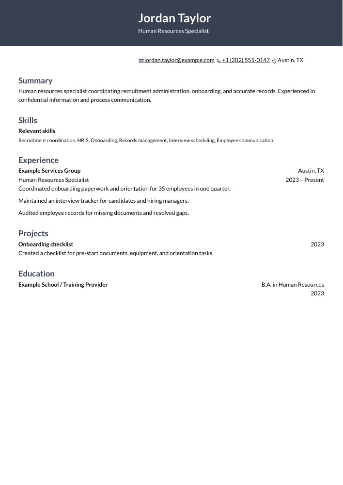 Human Resources Specialist resume in the Ditto layout