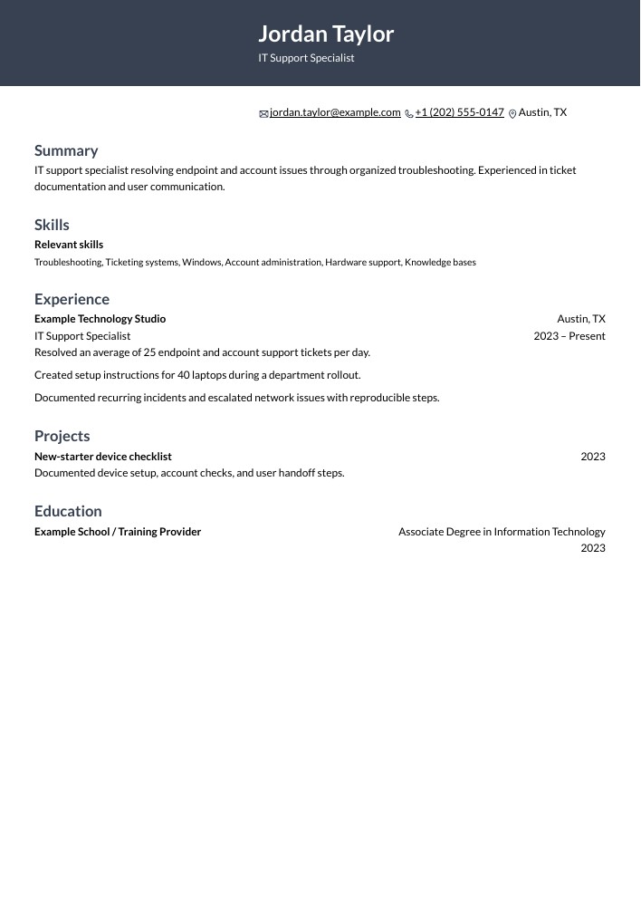 IT Support Specialist resume in the Ditto layout