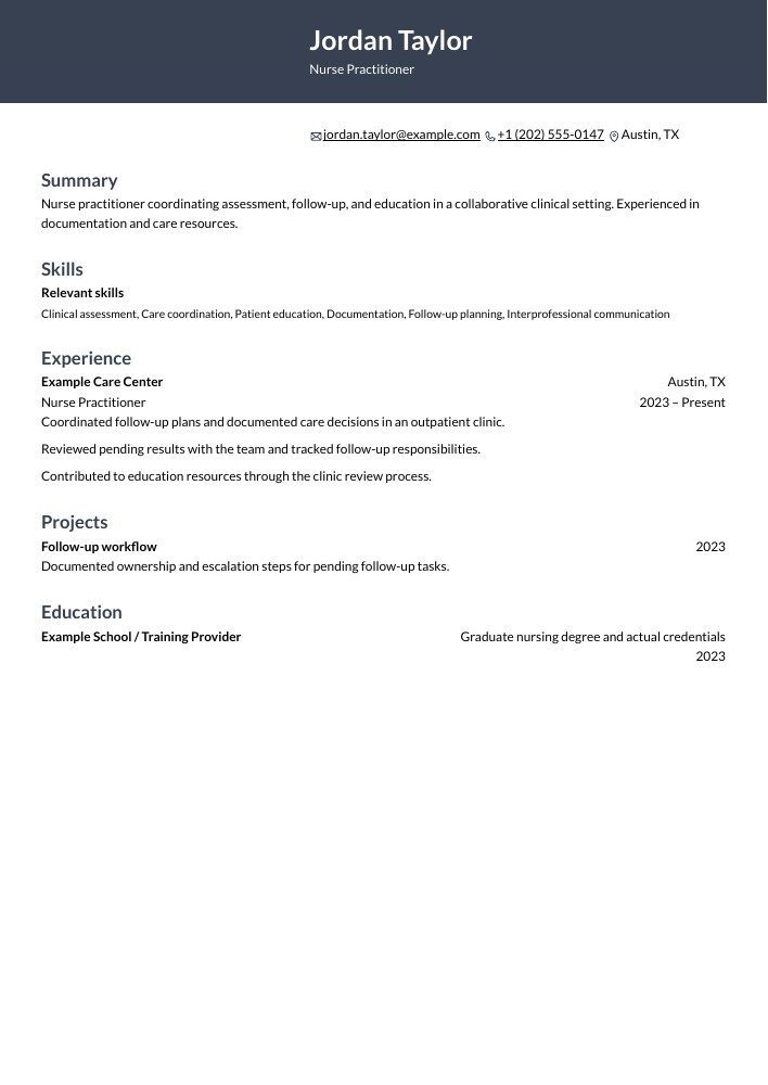 Nurse Practitioner resume in the Ditto layout