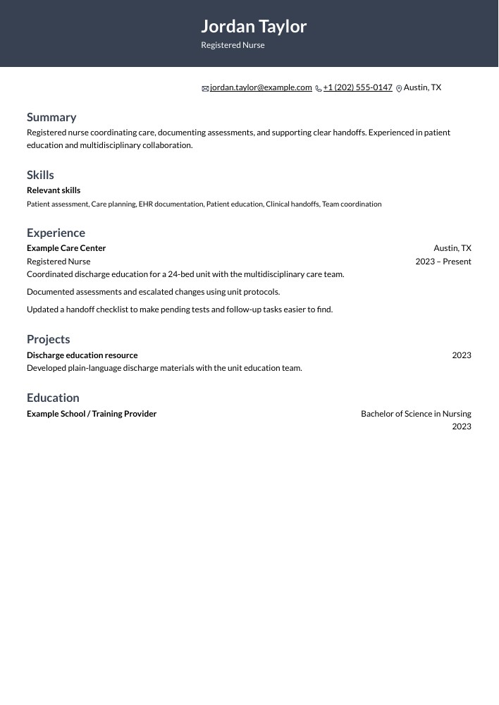 Registered Nurse resume in the Ditto layout