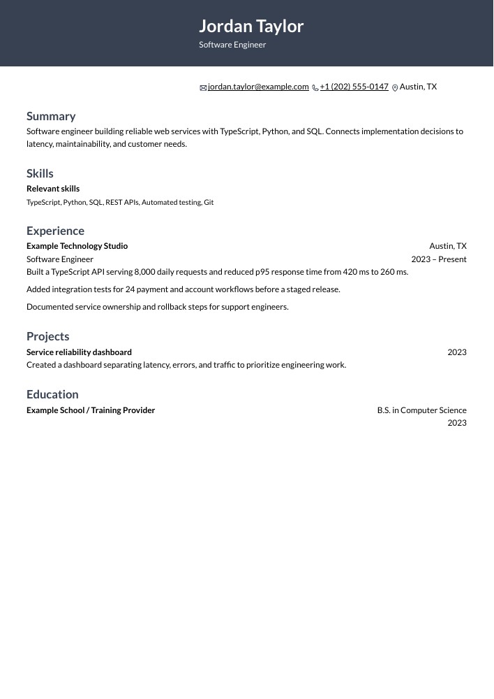Software Engineer resume in the Ditto layout