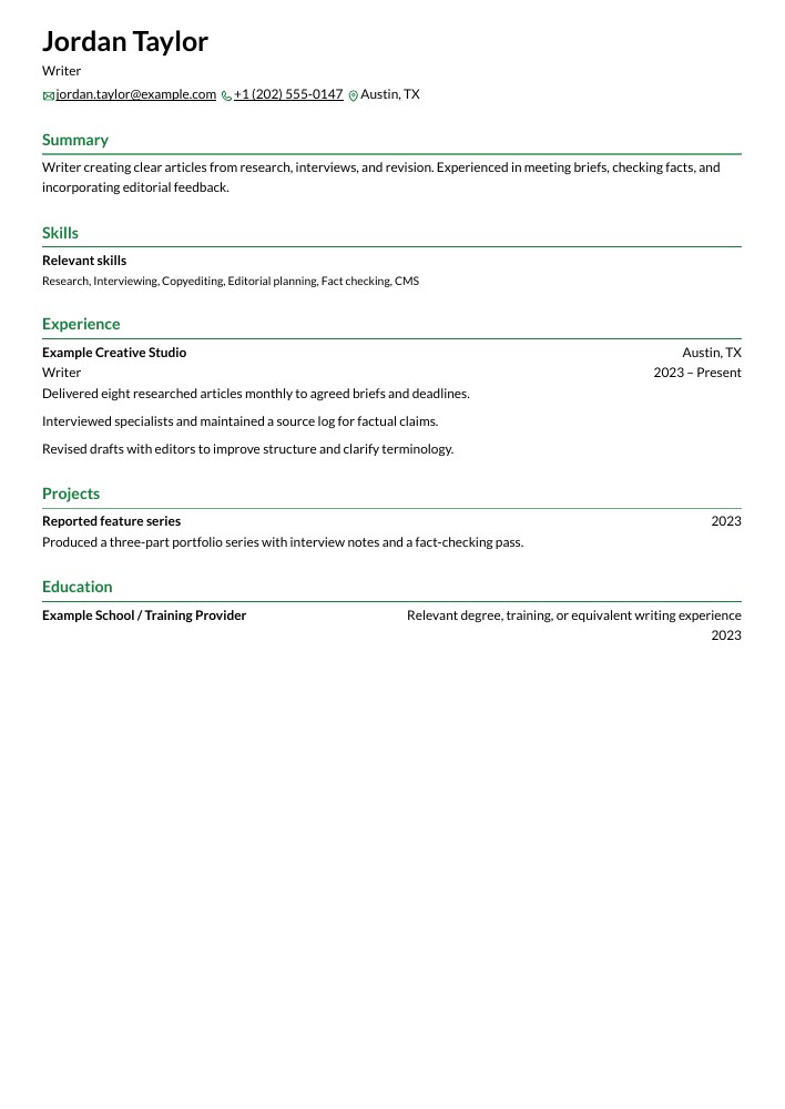 Writer resume in the Chikorita layout
